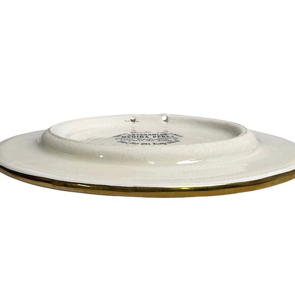 Vibrant Painted Enamel 6" Ceramic Plate Medina Perez Spain Gold Accents Gold Rim - Picture 5 of 5